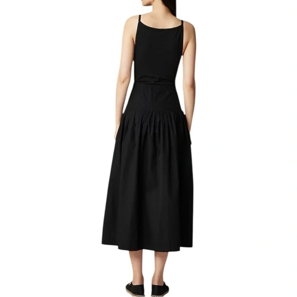 J Crew Black Sleeveless Square Neck Pintuck Mixy Dress Womens Size S